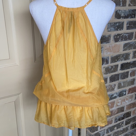LeShop Butter Yellow Silk Blend Racer Back Cami Tank Top Boho Embroidered Size L - Picture 4 of 12